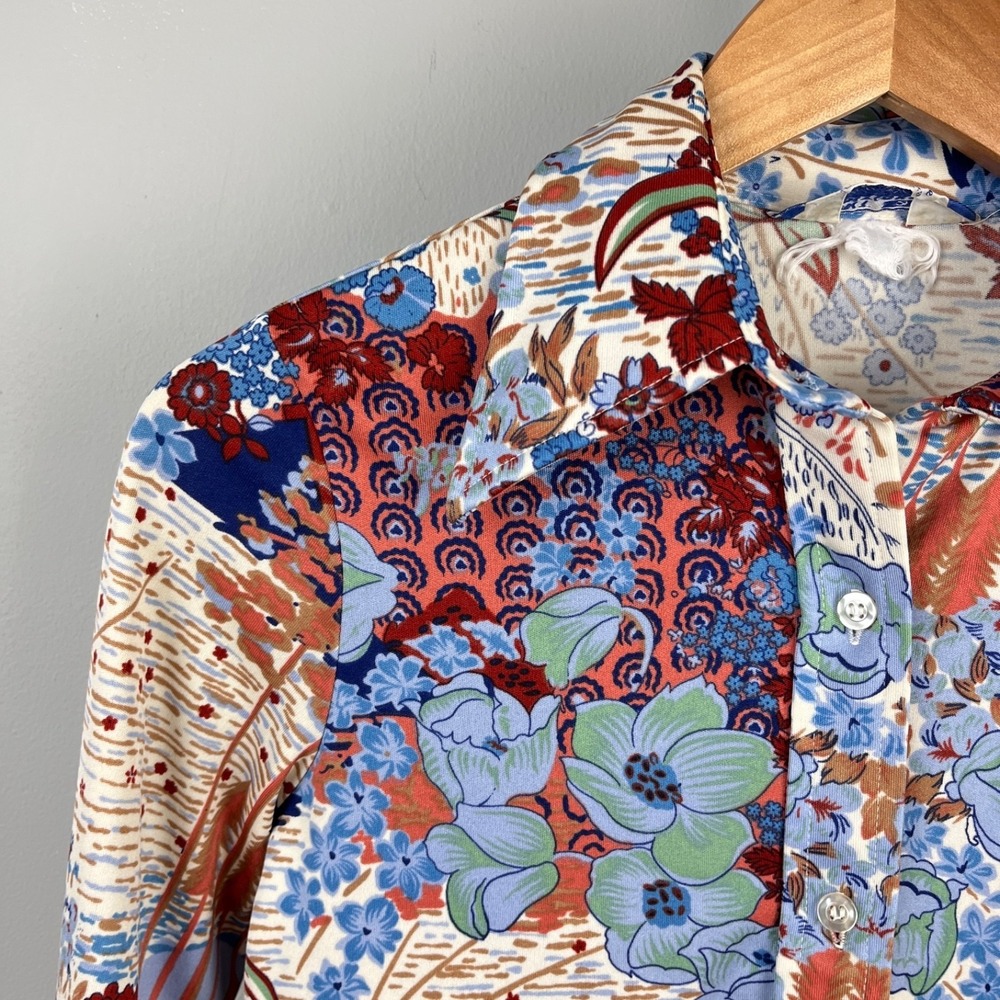 Vintage 60s Ship 'n Shore Floral Boho Shirt Top Womens 12 Bold Artsy Hippie - Picture 3 of 7